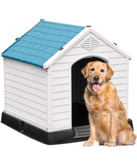 YITAHOME Large Plastic Dog House Outdoor Indoor Insulated Doghouse Puppy Shelter Water Resistant Easy Assembly Sturdy Dog Kennel with Air Vents and Elevated Floor (41''L*38''W*39''H, Blue)