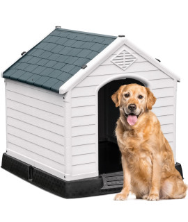 YITAHOME Large Plastic Dog House Outdoor Indoor Insulated Doghouse Puppy Shelter Water Resistant Easy Assembly Sturdy Dog Kennel with Air Vents and Elevated Floor (41''L*38''W*39''H, Gray)