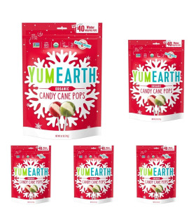 Yumearth Holiday Organic Candy Cane Pops, 40 Winter Wrapped Pops, Allergy Friendly, Gluten Free, Non-Gmo, Vegan, No Artificial Flavors Or Dyes (Pack Of 5)