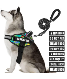 Service Dog Vest Harness And Leash Set, Animire In Training Dog Harness With 8 Dog Patches, Reflective Dog Leash With Soft Handle For Small, Medium, Large, And Extra-Large Dogs (Multi-Colored,Xl)