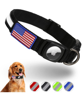 Reflective Airtag Dog Collar, Feeyar Waterproof Air Tag Dog Collar Black], Integrated Apple Airtag Holder Dog Collars With Flag Patch, Gps Tracker Dog Collar For Small Medium Large Dogs Size L]