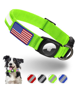 Reflective Airtag Dog Collar, Feeyar Waterproof Air Tag Dog Collar Green], Integrated Apple Airtag Holder Dog Collars With Flag Patch, Gps Tracker Dog Collar For Small Medium Large Dogs Size L]