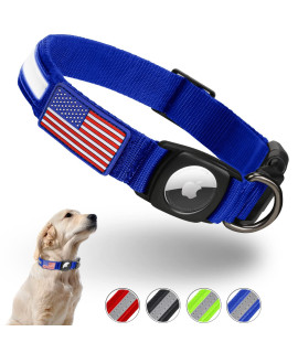 Reflective Airtag Dog Collar, Feeyar Waterproof Air Tag Dog Collar Blue], Integrated Apple Airtag Holder Dog Collars With Flag Patch, Gps Tracker Dog Collar For Small Medium Large Dogs Size M]