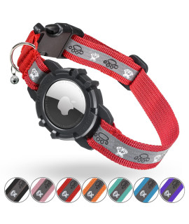 Reflective Airtag Cat Collar, Feeyar Integrated Gps Cat Collar With Apple Air Tag Holder And Bell, Safety Elastic Band Tracker Cat Collars For Girl Boy Cats, Kittens And Puppies Red]