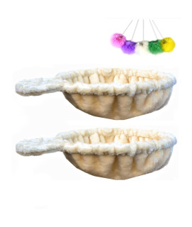 Shengocase 2-Pack 146 Large Beige Cat Tree Tower Replacement Basket Lounger Hammock Bed, 5Pcs Hanging Pom-Pom Toys With Elastic Strings, Cat Tree Accessories Hammock Attachment