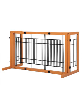 Wood Freestanding Pet Gate, Wood Dog Gate with Adjustable Width 40"-71", Barrier for Stairs Doorways Hallways, Puppy Safety Fence, Orange