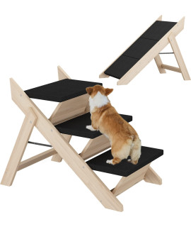 Wood Dog Step Stair Foldable Dog Ramp 2-In-1 3 Levels Pet Stairs Steps For Dogs And Cats Portable Dog Cat Step For High Bed, Sofa And Car
