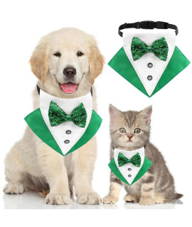 Stpatricks Day Dog Tuxedo, Pet Green Collar Costume, Puppy Formal Bandana With Bow Tie Adjustable Scarf, Party Cosplay Neckerchief Dress-Up For Small Medium Dogs Cats (Large)