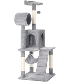 Cat Tree Indoor Multi-Level Cat Tower Apartment with Scratching Post and Tunnel (Light Gray)