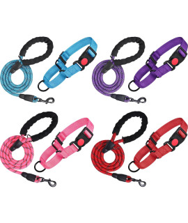 4 Sets Martingale Dog Collar And Leash Set Soft Reflective Nylon Dog Collar With Quick Release Buckle Breathable Adjustable No Slip Dog Collar For Small Medium Large Dogs, 4 Colors