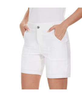 Cagola Women White Golf Shorts 7 Casual Hiking Shorts Quick Dry Summer Shorts With Pockets Water Resistant M