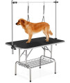Pet Grooming Table for Large Dogs, Foldable Home Pet Bathing Station with Adjustable Height Arm/Noose/Mesh Tray, 36''/Black