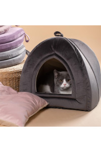Kasentex Cat Bed For Indoor Cats, 2-In-1 Cat House Pet Supplies For Kitten And Small Cat Or Dog - Animal Cave, Cat Tent With Removable Washable Pillow Cushion (Dark Grey 15X15X15)
