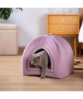 Kasentex Cat Bed For Indoor Cats, 2-In-1 Cat House Pet Supplies For Kitten And Small Cat Or Dog - Animal Cave, Cat Tent With Removable Washable Pillow Cushion (Purple 15X15X15)