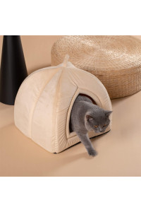 Kasentex Cat Bed For Indoor Cats, 2-In-1 Cat House Pet Supplies For Large Cat Or Small Dog - Animal Cave, Cat Tent With Removable Washable Pillow Cushion (Camel 19X19X19)