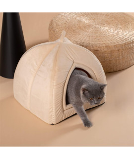 Kasentex Cat Bed For Indoor Cats, 2-In-1 Cat House Pet Supplies For Large Cat Or Small Dog - Animal Cave, Cat Tent With Removable Washable Pillow Cushion (Camel 19X19X19)