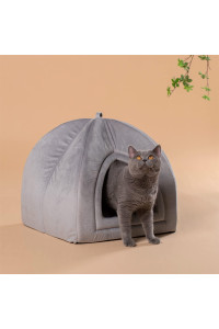 Kasentex Cat Bed For Indoor Cats, 2-In-1 Cat House Pet Supplies For Large Cat Or Small Dog - Animal Cave, Cat Tent With Removable Washable Pillow Cushion, (Grey, 19X19X19)