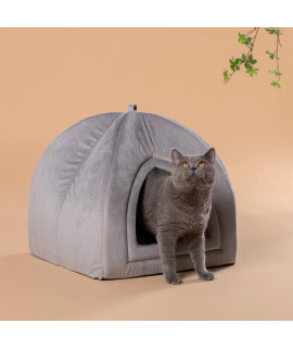 Kasentex Cat Bed For Indoor Cats, 2-In-1 Cat House Pet Supplies For Large Cat Or Small Dog - Animal Cave, Cat Tent With Removable Washable Pillow Cushion, (Grey, 19X19X19)
