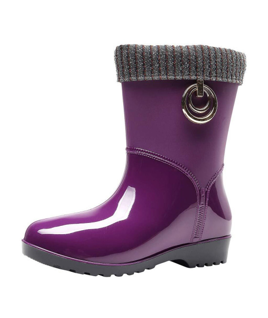 Tall Rain Boots For Women Wide Calf, Womens Mid Calf Rain Boots Printed Waterproof Rubber Boots Short Garden Shose