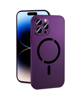 Magnetic Charging Aluminium Metal Bumper Matte Case Cover For Iphone, Alloy Magnetic Slim Case Camera Lens Protect For Iphone 14 Pro Max 13 12 (Dark Purple, For Iphone 12 Pro)