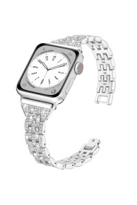 Compatible With Apple Watch Band 41Mm 40Mm 38Mm, Luxury Diamond Band For Women, Dressy Cute Charm Bracelet, Bling Fashion Metal Strap For Iwatch Series 87654321Se-Silver