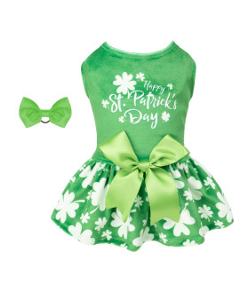 Cutebone Stpatricks Day Dog Green Dress Velvet For Small Dogs Girl Puppy Dresses Clover Dog Clothes Cva14L-D