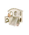 Sirvarni Hamster Hideout Cage Accessories - Hamster House And Habitat Wooden Hide With Climbing Ladder And Platform Playground Toys Chews For Dwarf Syrian And Mouse Etc