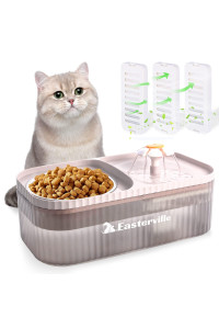 Easterville Cat Water Fountain And Food Bowl, Ultra Quiet Cat Drinking Fountains With 3 Filters, Cat Fountain Water Bowl, 3L101Oz Automatic Flower Fountain Pet Water Dispenser & Stainless Steel Bowl