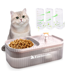 Easterville Cat Water Fountain And Food Bowl, Ultra Quiet Cat Drinking Fountains With 3 Filters, Cat Fountain Water Bowl, 3L101Oz Automatic Flower Fountain Pet Water Dispenser & Stainless Steel Bowl