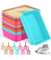 10Pcs Open Cat Litter Box Kitten Litter Pan With 10 Scooper Medium Plastic Litter Tray Durable Nonstick Litter Box For Indoor Pets Cats Rabbit Supplies Easy To Clean,146X106X34 Inch, Assorted Color