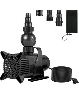 VEVOR Submersible Water Pump, 4000 GPH, 330W Cyclone Pond Pump w/ 22 FT Lift Height, Ultra Quiet Aquarium Pump 3 Nozzles for Fountain, Waterfall, Fish Tank, Statuary, Hydroponic, and Water Circulation
