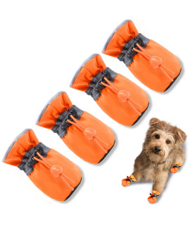 Teozzo Dog Boots & Paw Protector, Anti-Slip Sole Winter Snow Dog Booties With Reflective Straps Dog Shoes For Small Medium Dogs 4Pcs Orange 6