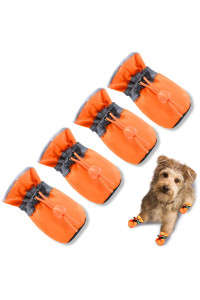 Teozzo Dog Boots & Paw Protector, Anti-Slip Sole Winter Snow Dog Booties With Reflective Straps Dog Shoes For Small Medium Dogs 4Pcs Orange 5