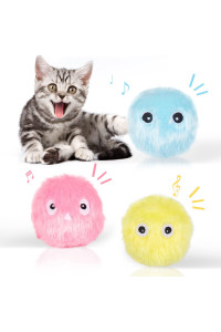 Cat Toys, Interactive Cat Toys For Indoor Cats Exercise, Plush Cat Toy Balls With 3 Lifelike Animal Chirping Sound - Bird Frog Cricket, Fun Kitty Kitten Kicker Toy With Silvervine Catnip (3 Pack)