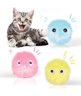 Cat Toys, Interactive Cat Toys For Indoor Cats Exercise, Plush Cat Toy Balls With 3 Lifelike Animal Chirping Sound - Bird Frog Cricket, Fun Kitty Kitten Kicker Toy With Silvervine Catnip (3 Pack)