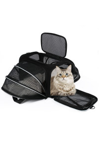 Vkystar Airline Approved Pet Carrier, Soft Sided Portable Pet Travel Carrier 2 Sides Expandable Cat Carrier With Removable Fleece Pad,Safety Leash And Shoulder Strap,Dog And Small Animal(Black)