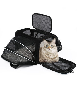 Vkystar Airline Approved Pet Carrier, Soft Sided Portable Pet Travel Carrier 2 Sides Expandable Cat Carrier With Removable Fleece Pad,Safety Leash And Shoulder Strap,Dog And Small Animal(Black)