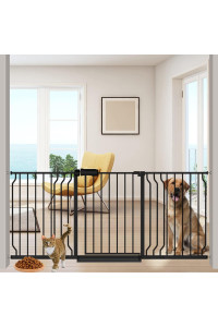 Flower Frail Extra Wide Baby Gate 67-715 Inch Wide Walk Through Pressure Mounted Auto Close Large Long Tension Gate For Dog And Cats Black