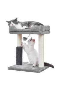 Meowsir Cat Tree 4 In 1 Cat Scratching Post Featuring With Cat Self Groomer Wide Large Top Perch Natural Scratching Post And Danging Ball For Indoor Cats-Grey