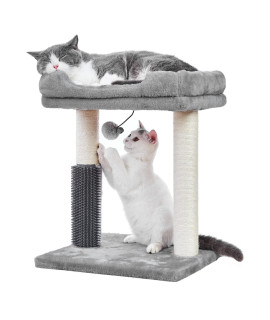 Meowsir Cat Tree 4 In 1 Cat Scratching Post Featuring With Cat Self Groomer Wide Large Top Perch Natural Scratching Post And Danging Ball For Indoor Cats-Grey