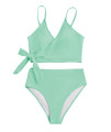 Sweatyrocks Womens Two Pieces Swimsuit Solid Color Tie Side Top High Waisted Bikini Set Mint Green M