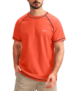 Pudolla Mens Swim Shirts Rash Guard Shirts For Men Upf 50+ Sun Protection T-Shirts Quick Dry Beach Surf Water Shirt Orange Xxxxl