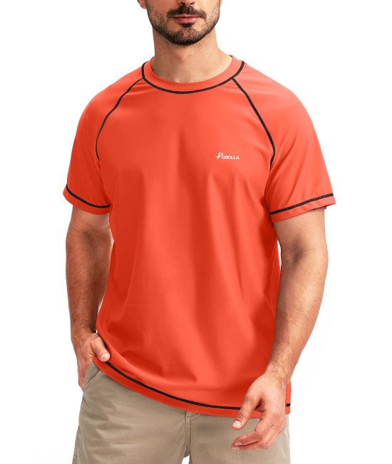 Pudolla Mens Swim Shirts Rash Guard Shirts For Men Upf 50+ Sun Protection T-Shirts Quick Dry Beach Surf Water Shirt Orange Xxxxl