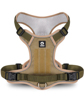 Dog Harness For Medium Dogs No Pull Reflective Dog Vest Harness, Adjustable Pet Harness With 2 Leash Clips, No Choke Dog Vest With Molle & Loop Panels, Dog Harness With Easy Control Handle Khaki M
