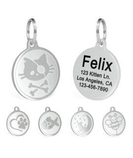 Ultra Joys Engraved Cat Name Tags Personalized - Stainless Steel Name Tag Cat Identification - Small Cat Id Tags Personalized For Up To 4 Lines Of Text - Pet Id Tags For Cat Collar - Pirate Cat