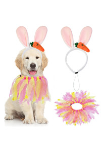 Goyoswa Dog Easter Outfit, Easter Dog Clothes Costume Dog Easter Bunny Ears Dog Easter Collar With Pink And Yellow Ribbons Holiday Dog Costumes For Small Medium Large Dogs