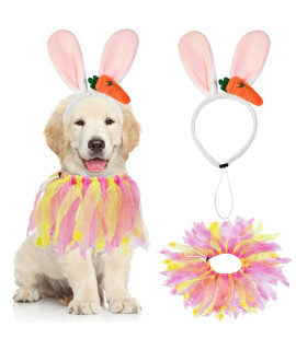 Goyoswa Dog Easter Outfit, Easter Dog Clothes Costume Dog Easter Bunny Ears Dog Easter Collar With Pink And Yellow Ribbons Holiday Dog Costumes For Small Medium Large Dogs