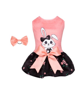 Cutebone Pink Dog Rabbit Dress Velvet For Small Dogs Girl Black Floral Skirt Easter Puppy Dresses Dog Clothes Cva17Xs-D