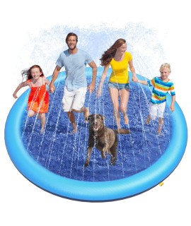 Peteast Anti-Slip Splash Pad For Kids And Dogs - 86In 058Mm Thicken Sprinkler Dog Pool For Summer Outdoor Water Toys - Fun Backyard Play Mat For Children And Pets