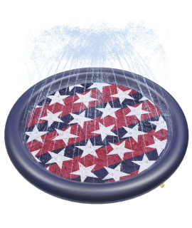 Peteast Anti-Slip Star-Spangled Splash Pad For Kids And Dogs - 67In 058Mm Thicken Sprinkler Dog Pool For Summer Outdoor Water Toys - Fun Backyard Play Mat For Children And Pets
